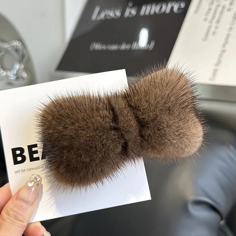 Real Mink Fur Hair Larg Bowknot Hairpin Side Clip Net Red Cute Olush Fur Headdress Shiny Hair Scratch Accessories Gifts 250106