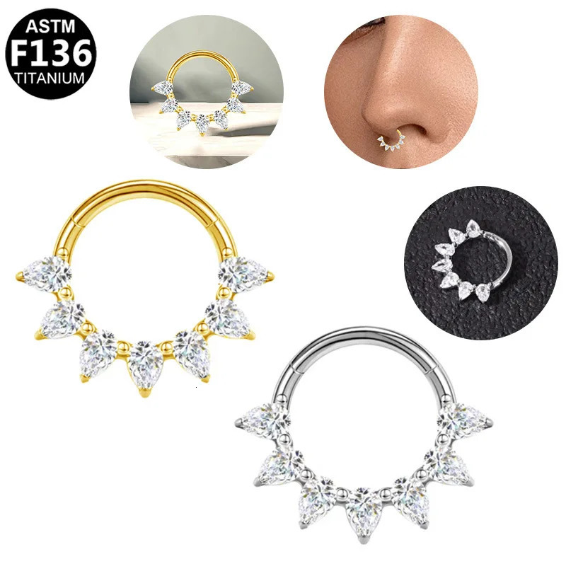F136 Nose Ring for Men and Women 16G 8mm Hoop Septum Nose Piercing Jewelry Cartilage Earrings CZ Body Jewelry G23 250103