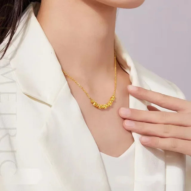 24K yellow gold 9999 real gold Cats Eye Light Bead Necklace Fashion Transfer Beads Mother Gift 250106