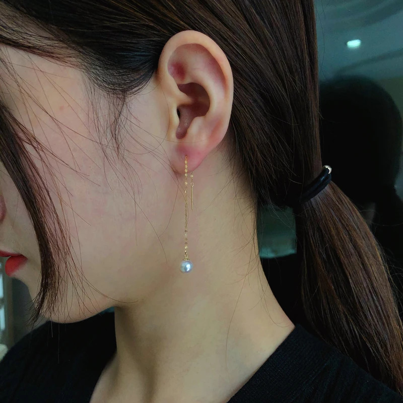 Real 18K Gold Women Earrings Pure AU750 Natural AKOYA Seawater Pearl Drop Earrings Simple Fashion Fine Jewelry Gift 250106
