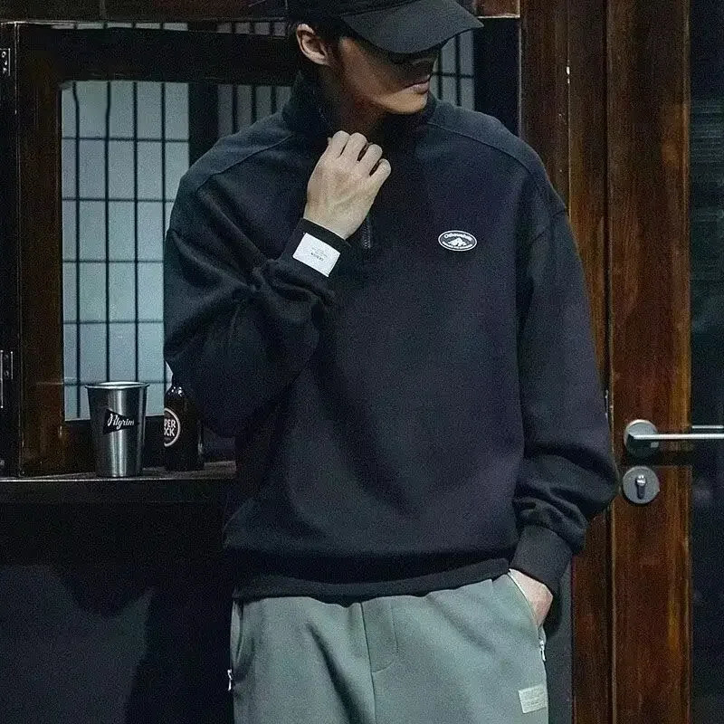 Mens sportswear Korean autumn mens polo shirt long sleeved pocket with collar affordable clothing full-size S Emo Pullover 250103