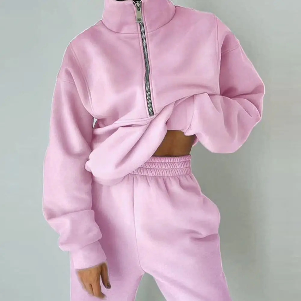 Women Tracksuit Set Autumn Winter Womens Comfortable Two Piece Sports Suit for Wear Solid Color Warm Stylish 250106