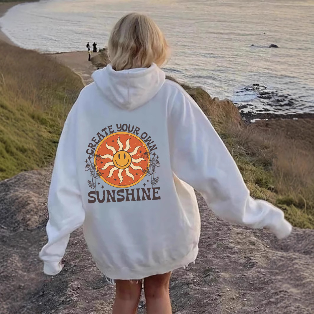 European Style Off Shoulder Sleeves S - --5XL Women's Fleece Hoodie Plain Letter Printed Kangaroo Pocket