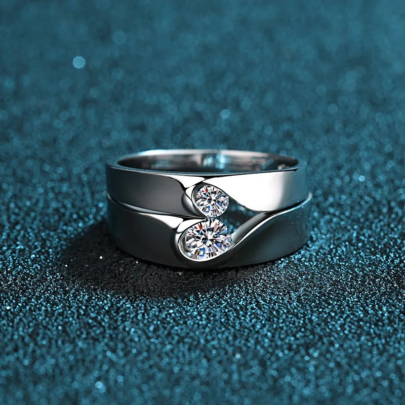Na 2pcs/set 925 Sterling Silver Women Men Couple Sets Ring VVS1 Couples Matching Heart Rings Engagement Jewelry 250103