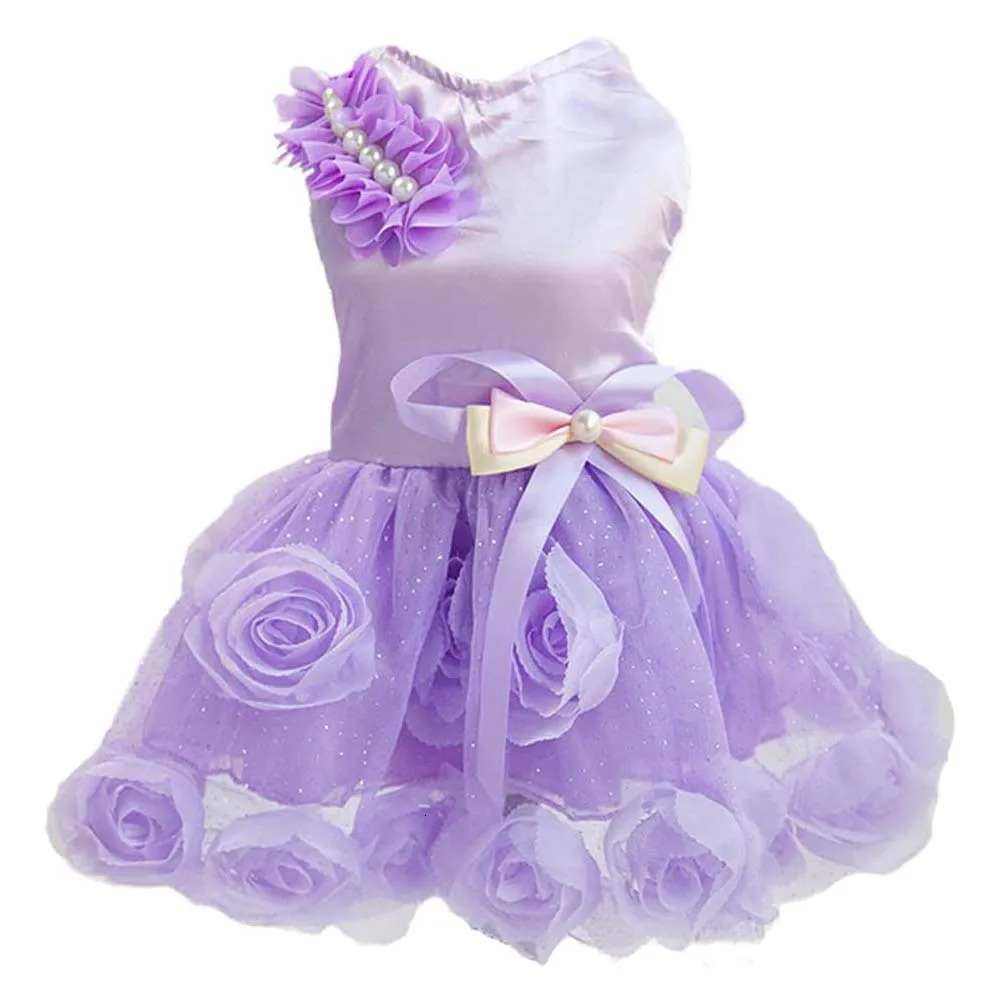 Small Dog Cat Dress Puppy Pet Tutu Skirt Cat Clothes Princess Skirt Dog Cat Wedding Evening Dress with Rose Pearl Bowknot 250106