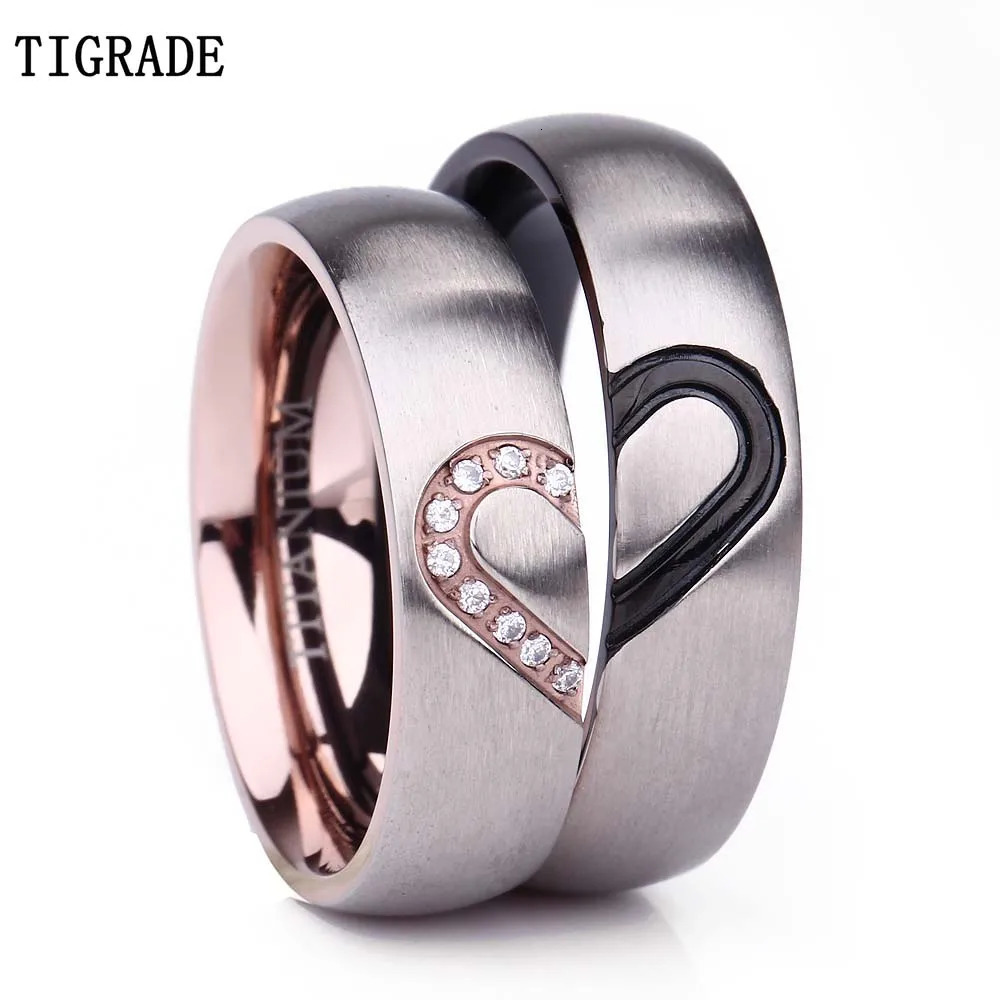 Tigrade Couple Ring High Polish Dome Heart Shape Inlay Rings for Men Women Wedding Band Jewellery Lover Rings Gift 250103