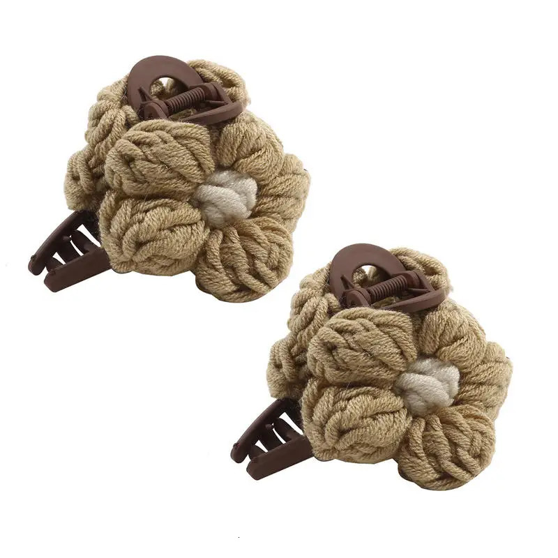 2Pcs Elegant Retro Plush Weave Flowers Hair Clips Clamps Autumn And Winter Ponytail Claws Woman Hairpins Accessories 250103