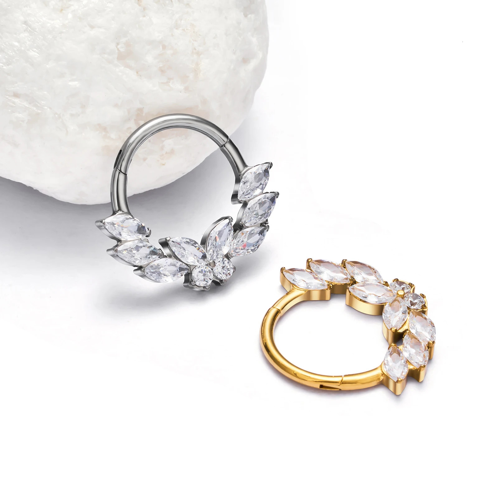 G23 Piercing Septum Round CZ Nose Rings Hoops 16G Hinged Segment Cartilage Helix Tragus Earring Jewelry 250103