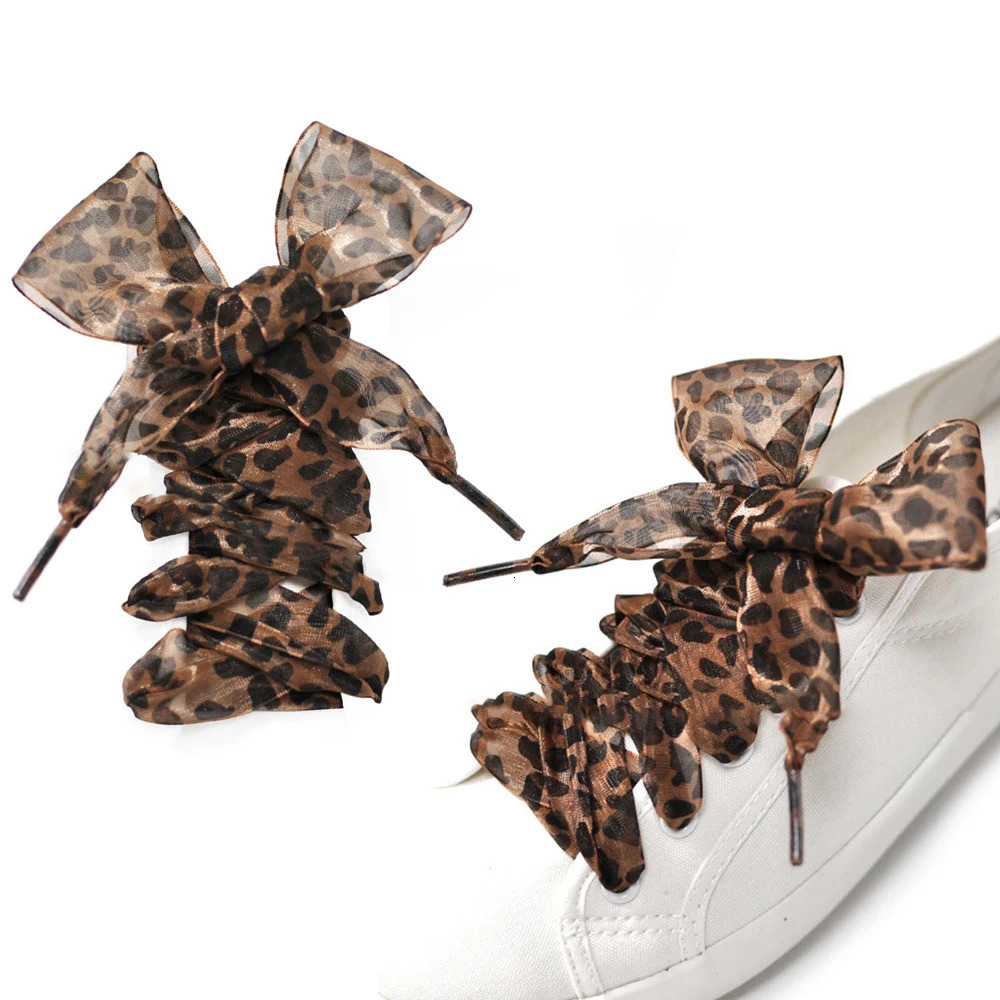 110cm Long Cute Fashion Leopard Print Ladies Exquisite Small Fresh Lace Flat Bottom Silk Satin Allmatch Pair Of Shoelaces 250106
