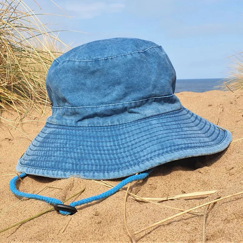 2025 Blue Cowboy Hiking Bucket Hats with String Men Denim Beach Sun Hat for Women Outdoor Couple Bob Panama Summer Fisherman Cap 250106