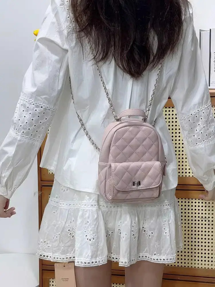 Diamond Lattice Fashion Chain Trendy Handbag Pocket Mini Backpack Casual Versatile Backpack Spicy Y2k Schoolbag 250102