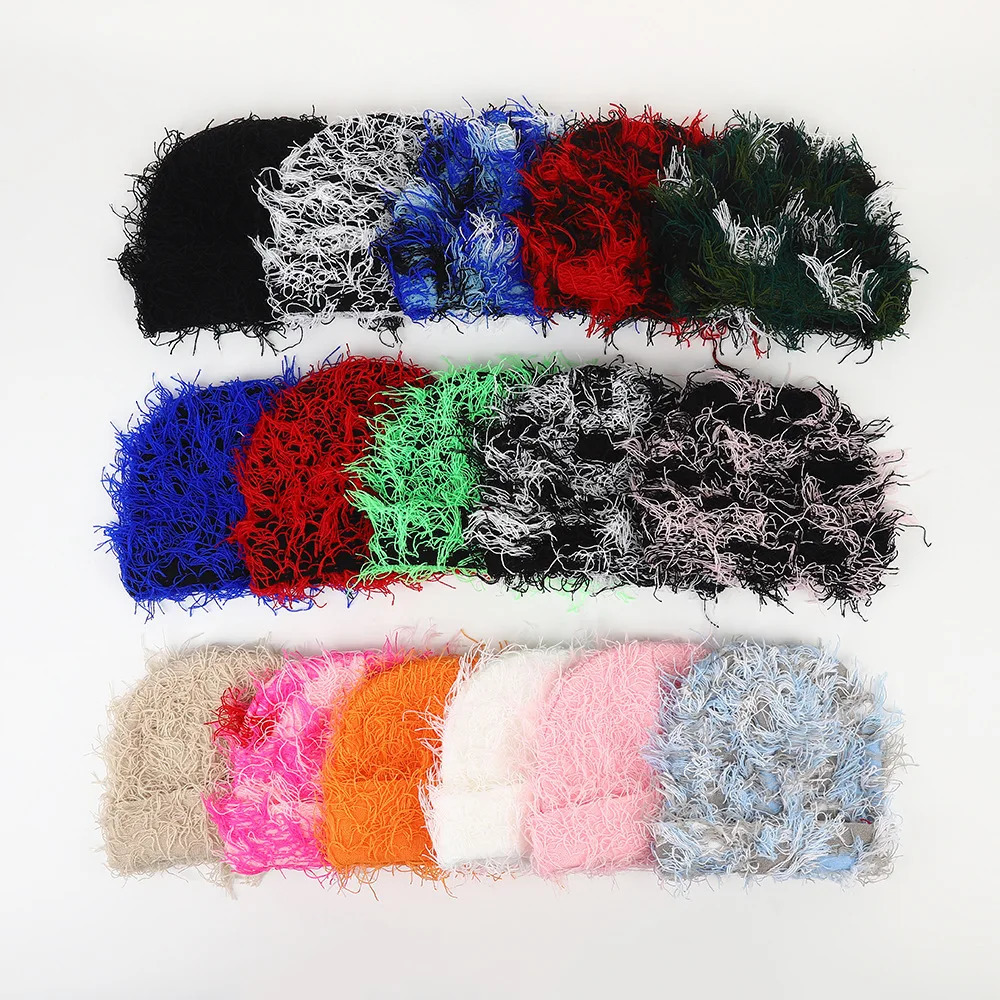 Distressed Balaclava Beanie Winter Short Hat Men Hip Hop Private Woven Grassy Knit Ski Mask Cap Women Funny Streetwear 250106