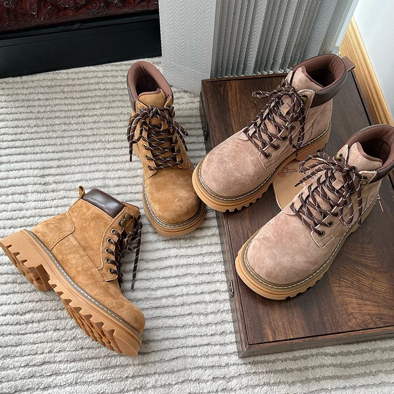 AIYUQI Ankle Boots Female Genuine Leather Autumn Platform Yellow Women's Booties Casual British Style Ladies Boots