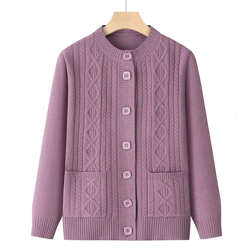 Sweaters Women MiddleAged Elderly Winter Mothers Warm Coat Knitted Cardigan Jacket Spring Autumn Female Outerwear Top Pocket 250103