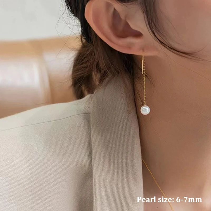 100% Real 18K Gold Natural Freshwater Pearl Drop Earrings Pure AU750 Simple Tassel Earrings for Women Fine Jewelry 250106