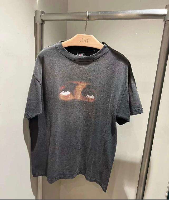 New Washed Old Eye Pattern Printed T-shirt for Men's Couples Loose Short sleeved Summer