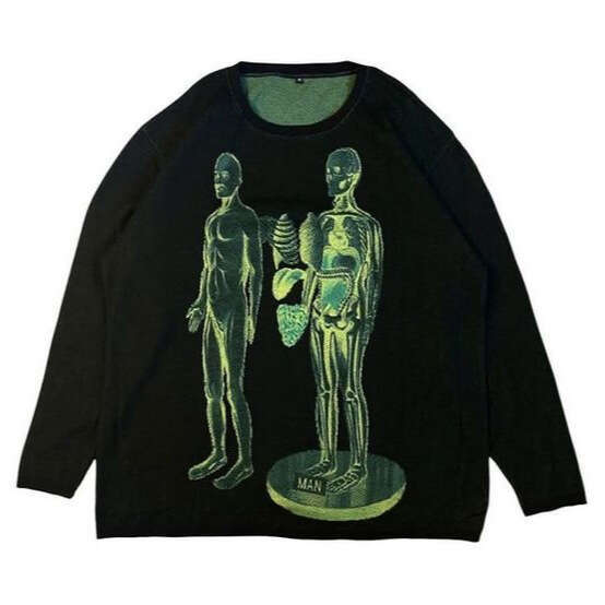 Knitwear Y2K Jacquard Pattern Round Neck Long Sleeve High Street Loose Sweater Dark Style