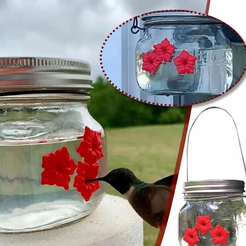 Bird Feeder Outdoor Hanging Bird Water Feeders MasonJar Flower Hummingbirds Watering Bottle Drinker for Wild Bird Garden