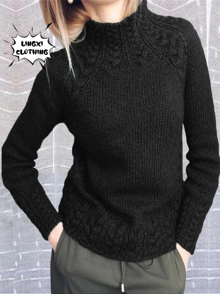 Autumn and Winter Knitted Pullover Womens Top Warm Long Sleeve High Neck Fried Dough Twists Elegant Sweater 250103