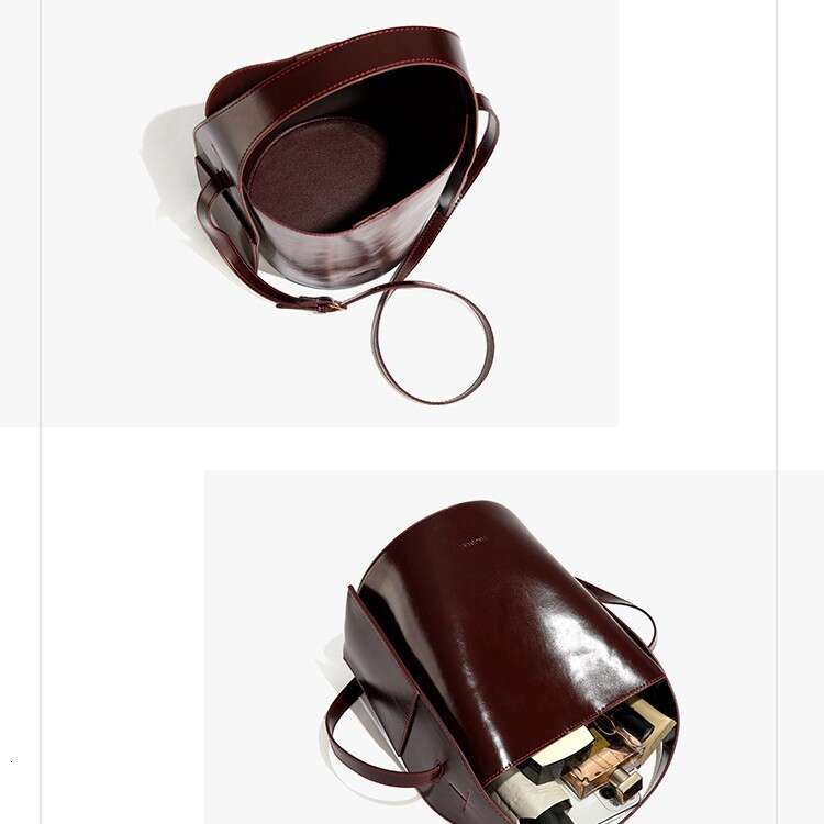 Women's Bags handbag Autumn/Winter Fashion Oil Wax Leather Ear Hanging Handheld Bucket Large Capacity Temperament Shoulder Bag
