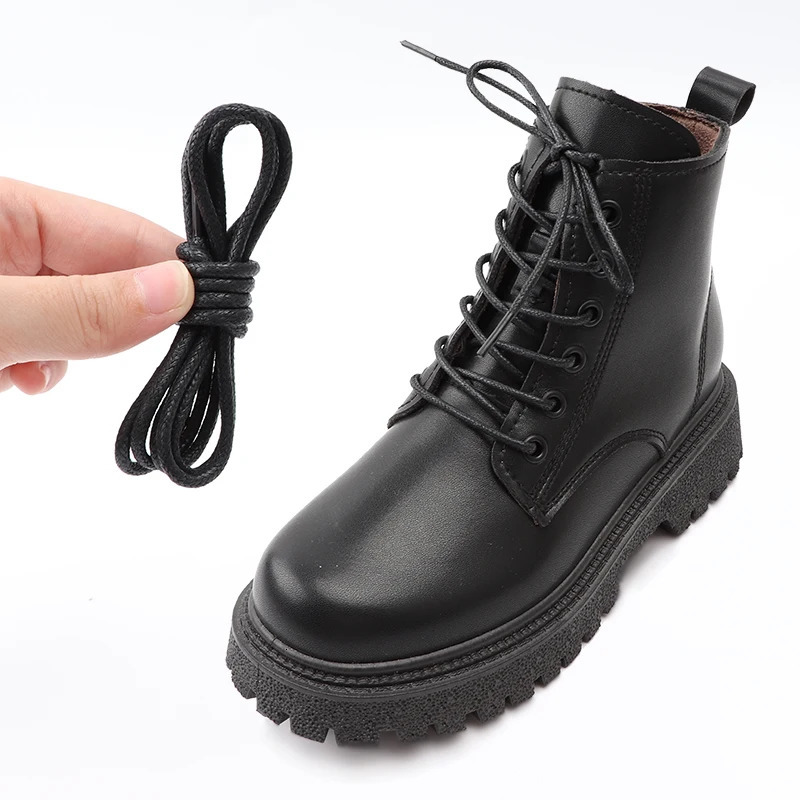 1Pair Round Waxed Shoelaces for Shoes Soild Cotton Boot Laces Leather Shoelace Waterproof Strings Sports Running Rope Shoe Lace 250106