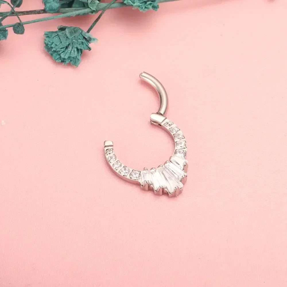 G23 Septum Ring 5A Square Zircon Nasal High Brightness Punk Tragus Piercing Jewelry for Men and Women Earrings 250103