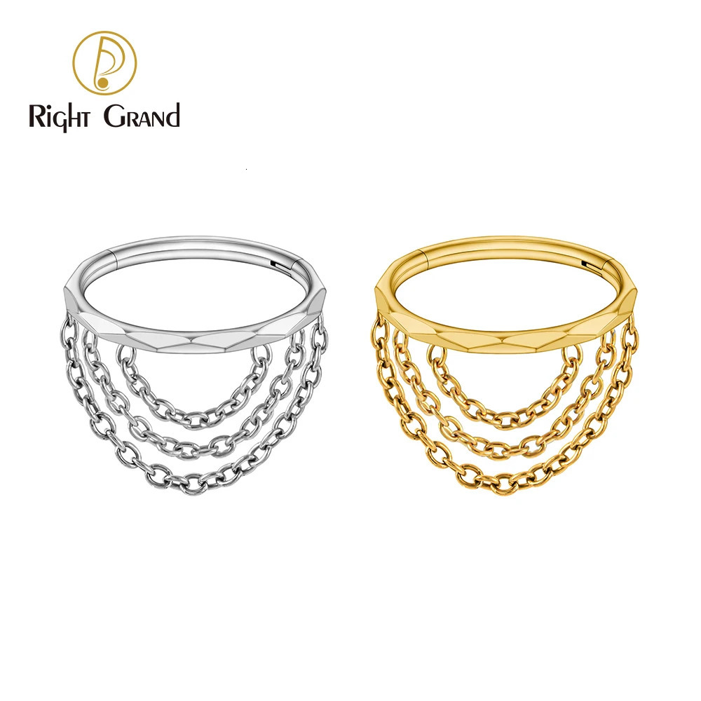 Right Grand ASTM F136 16G Triple Chained Hinged Segment Helix Conch Hoop Ring Faceted Cut Septem Clicker Body Jewelry 250103