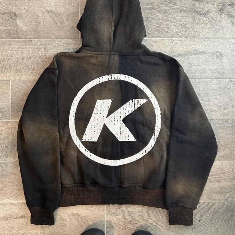 American High street vintage letter print hoodie men Y2K Goth Harajuku fashion street zipper hoodie couple loose sweatshirt 241230