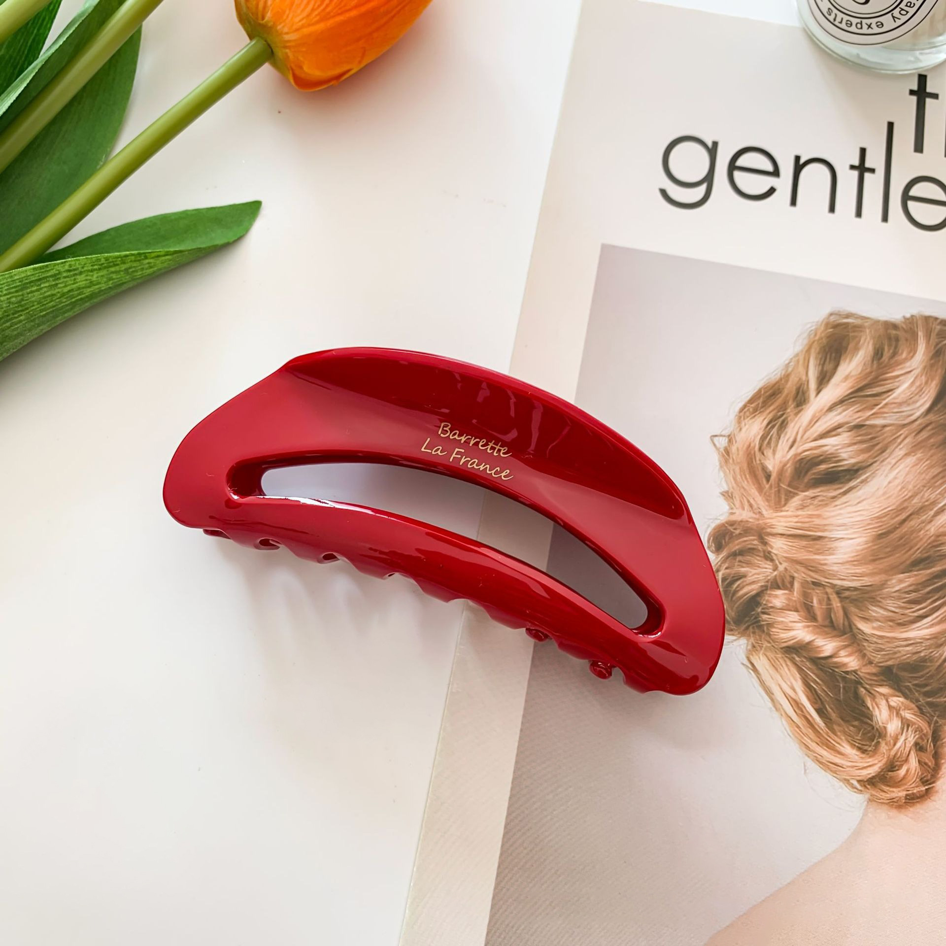 Red Bow Acetate Grab Clip Premium Feeling Shark Clip Tanabata Valentine's Day French Fashion Back of the Head Hair Clip Female