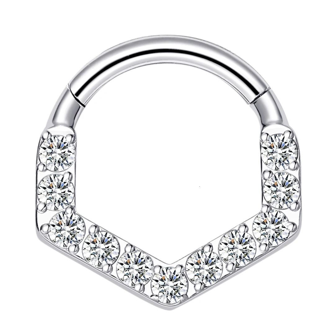 Fashion F136 Square Shape Zircon Paved Piercing Clicker Segment Septum Eternal Metal TA236 250103