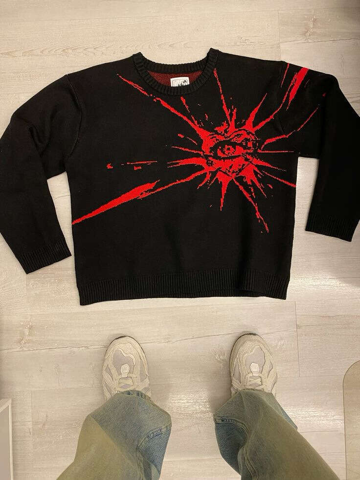 Knitwear Anime Jacquard Pattern Round Neck Long Sleeve High Street Loose Sweater Dark Style