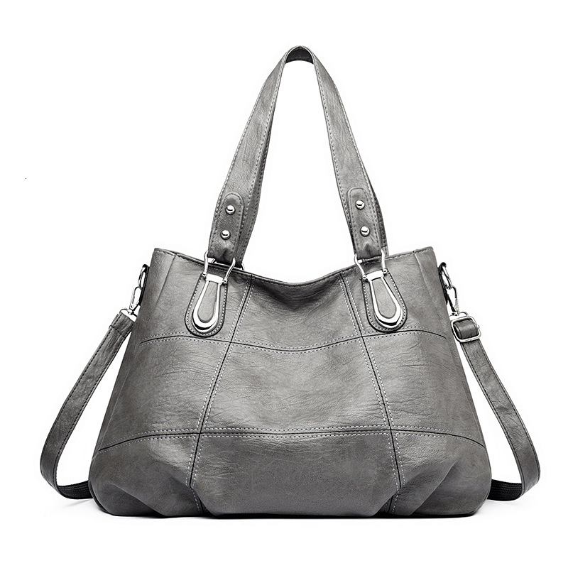 Women's 2024 New PU Soft Leather Shoulder Large Capacity Fashion Splicing Handheld Tote Bag