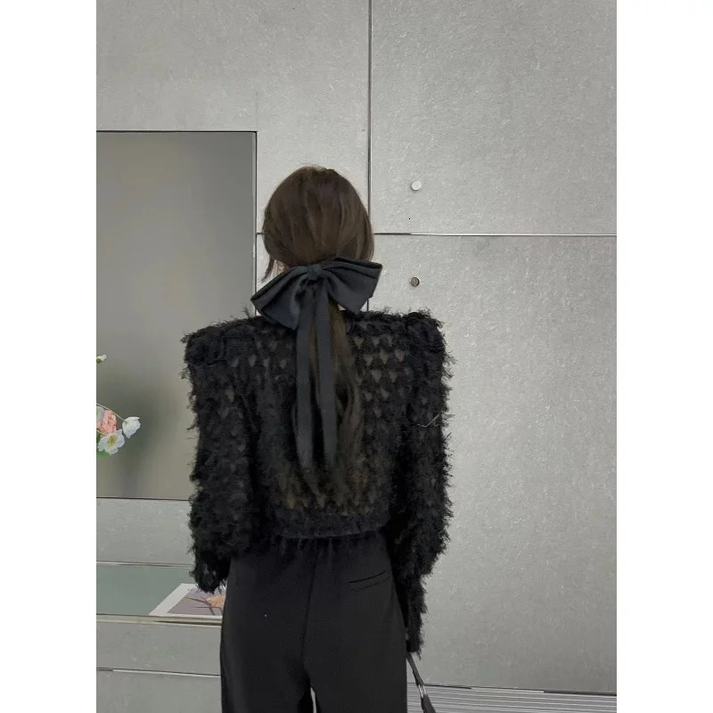 Blusas Mujer Ropa Graphic T Shirts Puff Sleeve Crop Top Korean Shoulder Pad Tassel Sweater Y2k Clothes Jumper Sueter 250103