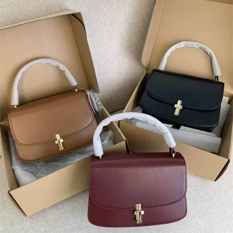 New Arrival First-Layer Cowhide T-Shaped Metal Buckle Small Handbag For Women