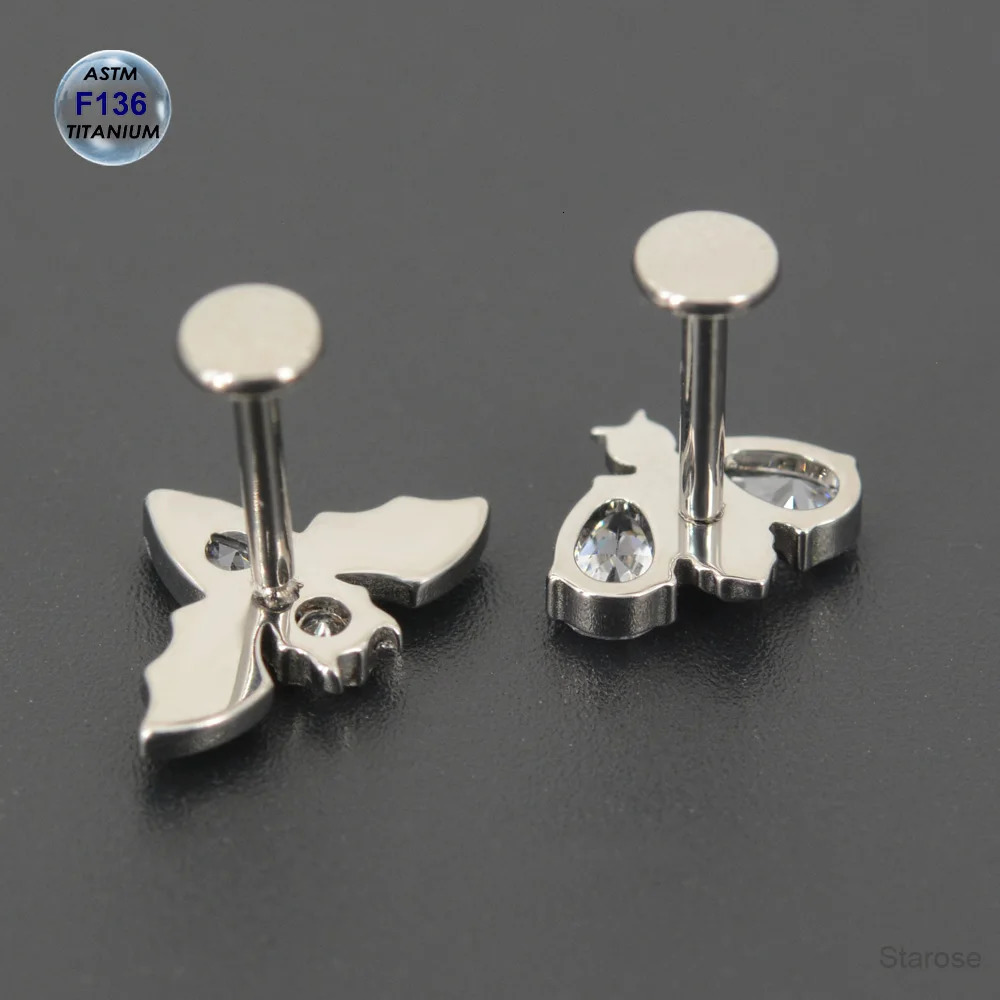 Implant Grade ASTM F-136 Cartilage Earrings Oval Crystal Bee Bat Tragus Helix Studs 16G Labret Bar Ear Piercing Jewelry 250103