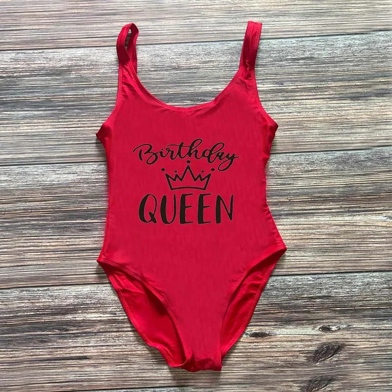 Birthday Queen Crown Swimsuit Squad One Piece Swimwear Woman Bachelorette Party Swimming Suit biquinis feminino mayo 250106