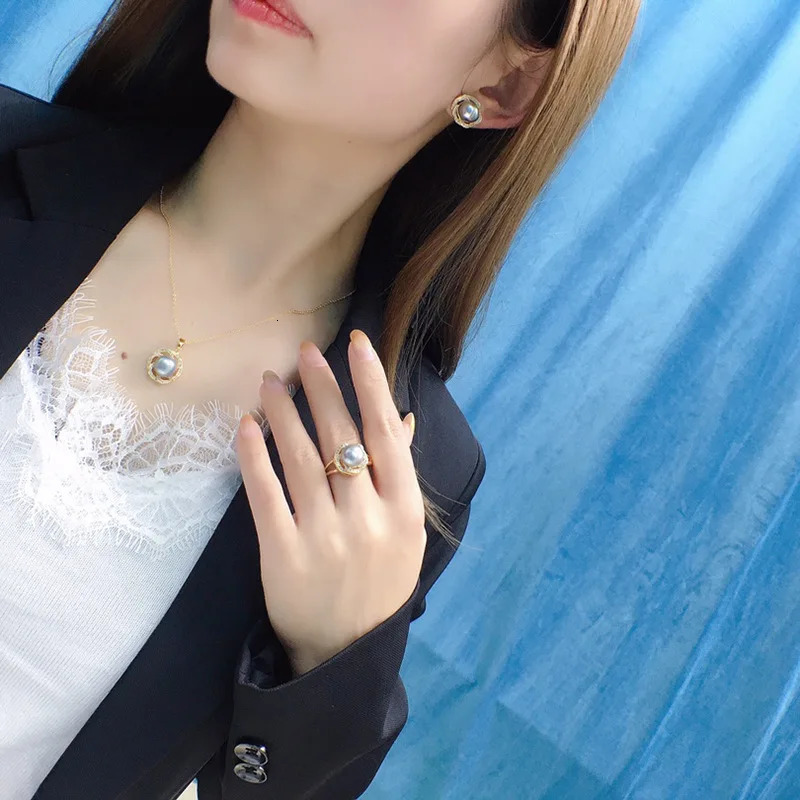 Shiny Crystal Flower Natural Freshwater Pearl 14k Gold Filled Female Jewelry Set Necklace Earrings Rings For Women 250102