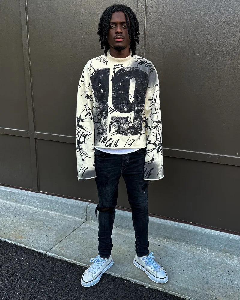 Y2K mens T-shirt retro printed graphic Gothic long sleeved Harajuku oversized T-shirt fashionable hip-hop punk casual streetwear top 241230