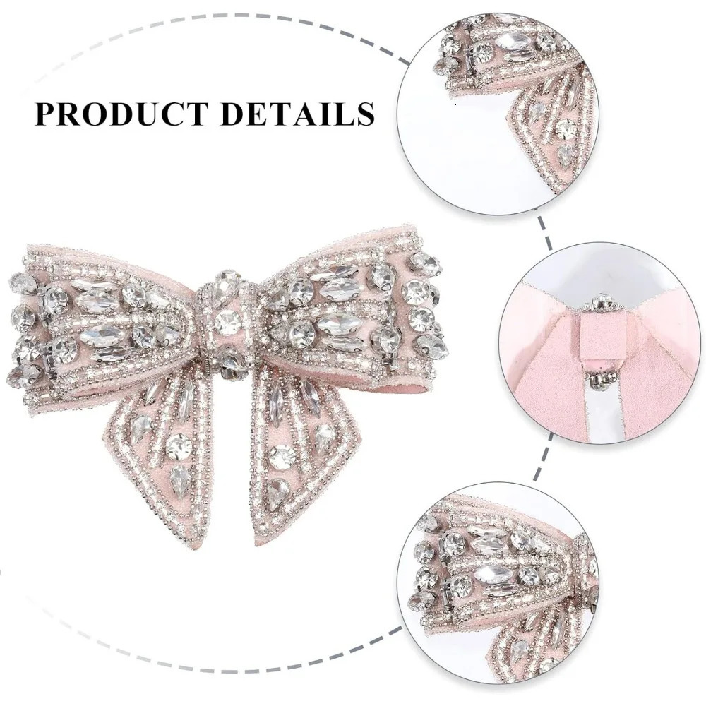 2Pcs Bow Crystal Rhinestone Applique DIY Craft Knot Bow Patches for Pumps Clutch Dress Hat Shoe Clip for Bride Party Wedding 250106