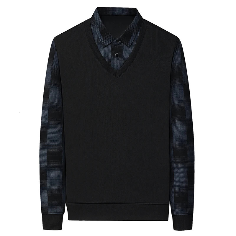 Business and leisure autumn mens lapel button print two-piece street clothing fashion long sleeved polo shirt knitted top 250103