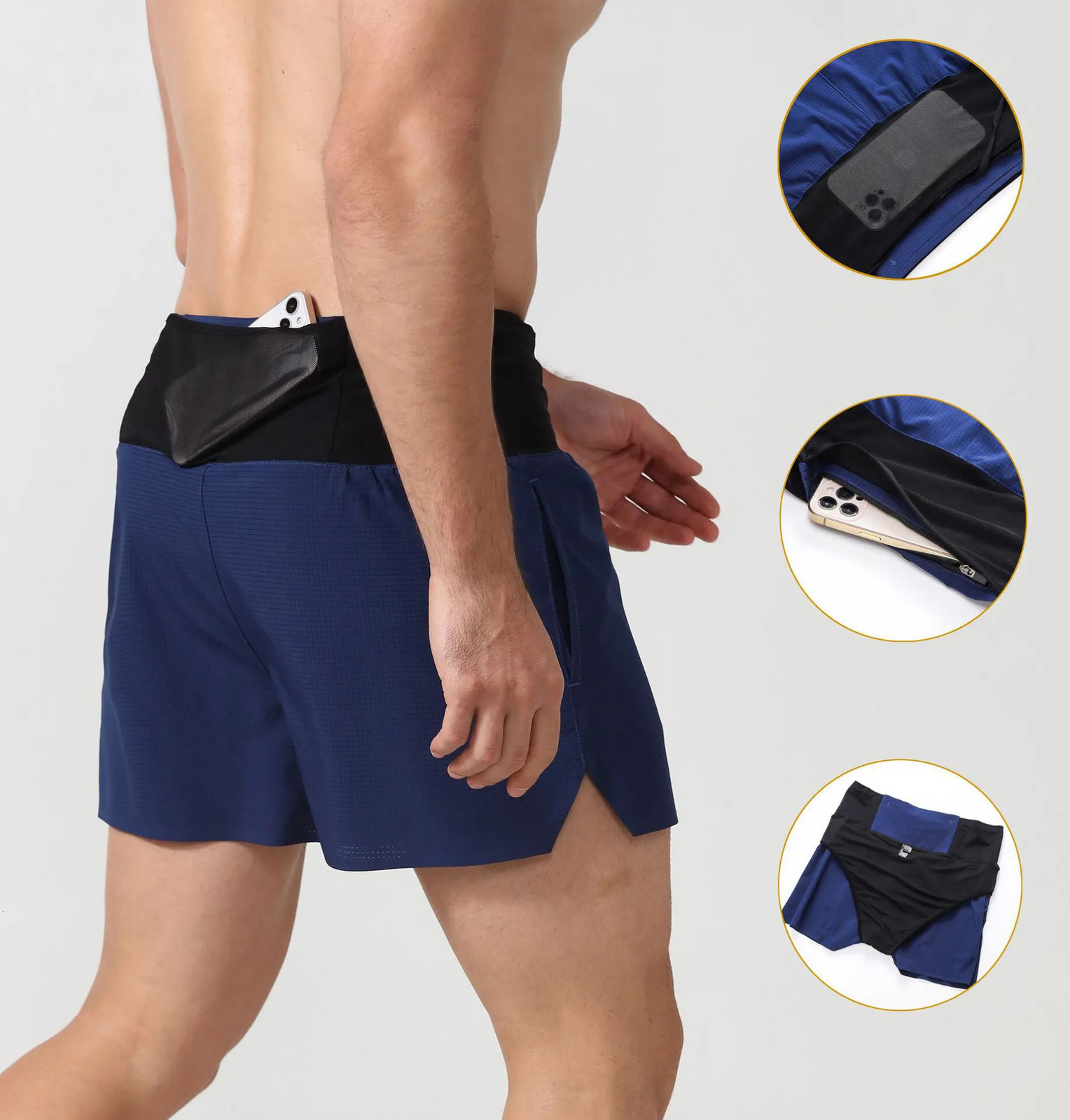 Marathon Running Shorts Men 2 In 1 Quick Dry Workout Training Fitness Jogging MultiPocket Man Gym Sport with Waist Pouch 250103