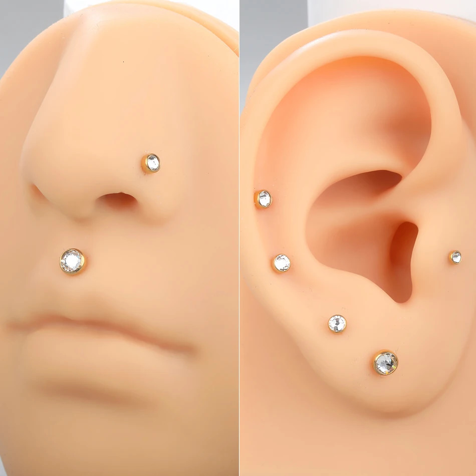 10Pcs/lot G23 Ear Tragus Lip Ring Nose Stud Crystal Internal Thread Helix Piercing Ear Stud Earring for Women Piercing 250103