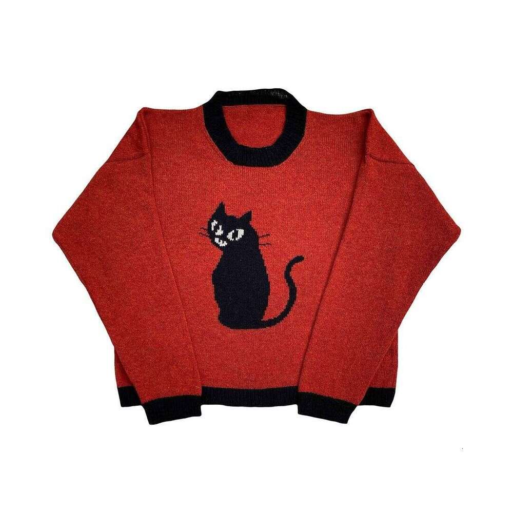 Knitwear Y2K Jacquard Pattern Round Neck Long Sleeve High Street Loose Sweater Dark Style