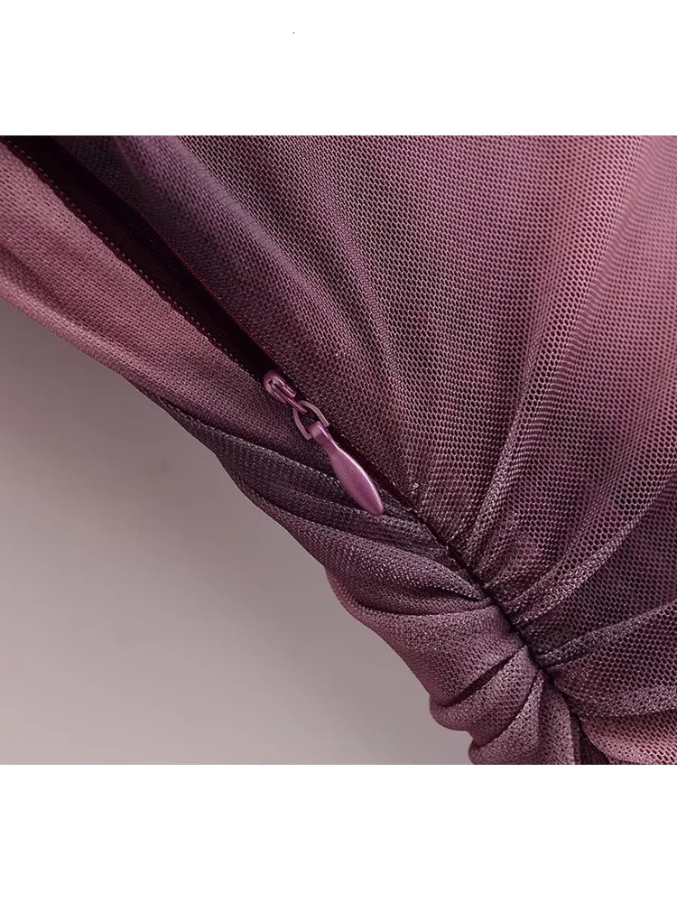 TRAF Womens Printed Chiffon Tight Dress 2025 Fashion Ruffle Elegant Long Sleeve Party Dress 250103