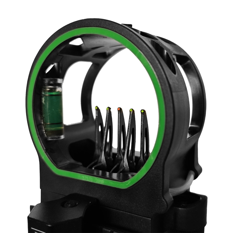 Trophy Ridge Volt 5 Pin Archery Bow Ambidextrous Sight - 5 Ultra-Bright Horizontal .019 Fiber Optic Pins, Bubble Level, Green Hood Accent for Quicker 