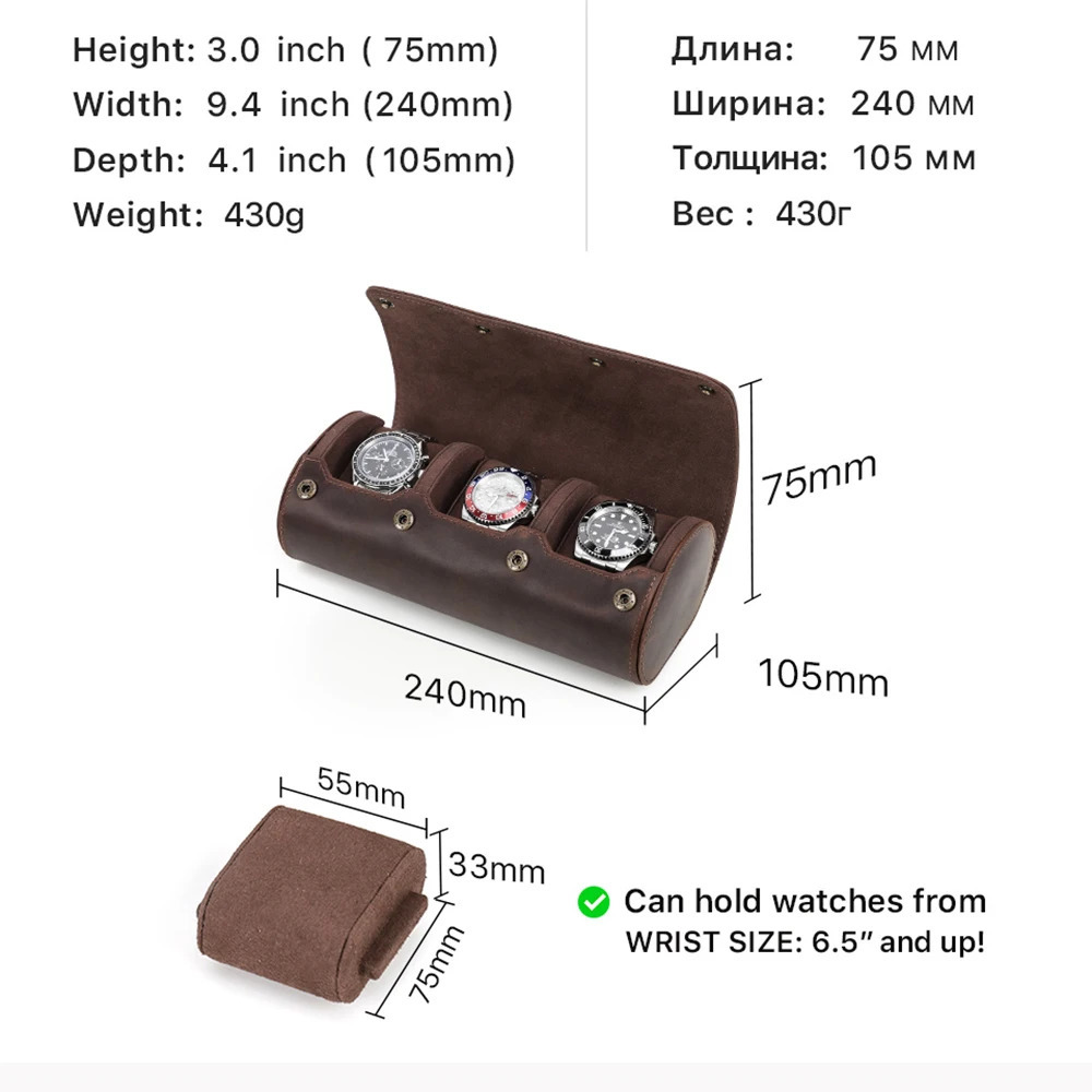 CONTACTs family retro leather case mens watch travel watch roll case holder high-quality mens gift 250102
