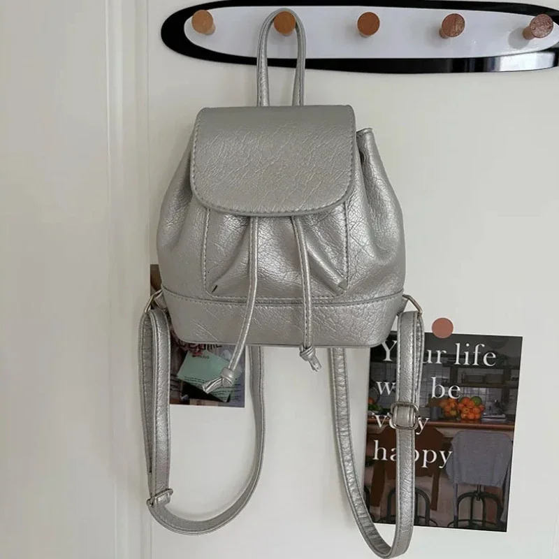 Small Fashion Backpacks School Bags for college Pu Leather Women Shoulder Bag Cute Flap String Female Handbags Tote Purse 250102