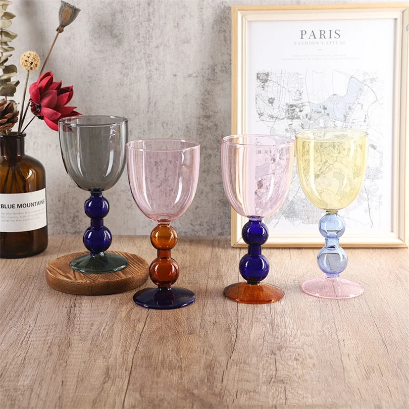 Creative Stained Glass Goblets Contrast Color Wine Glasses Ins Style Simple Home Wine Glasses Drink Cups 250106