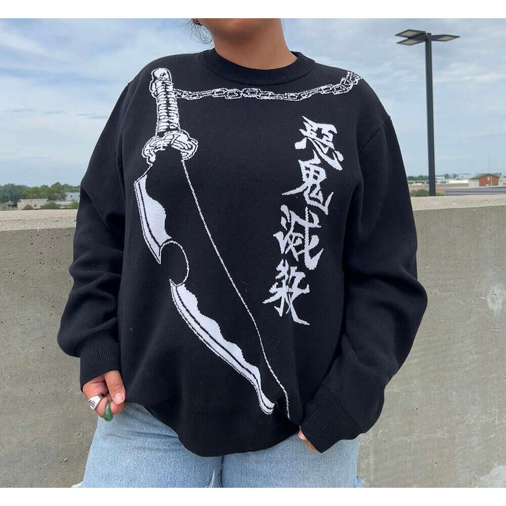 Knitwear Anime Jacquard Pattern Round Neck Long Sleeve High Street Loose Harajuku Sweater