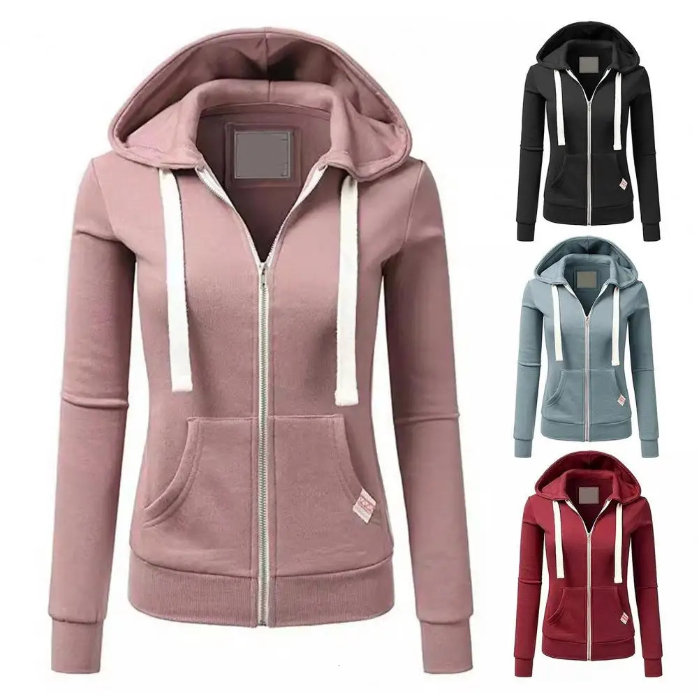 Women Sports Hoodie Womens Drawstring Hooded Zip-up Jacket with Elastic Cuff Pockets Fall Winter Sport Fitness Coat for Slim 250106